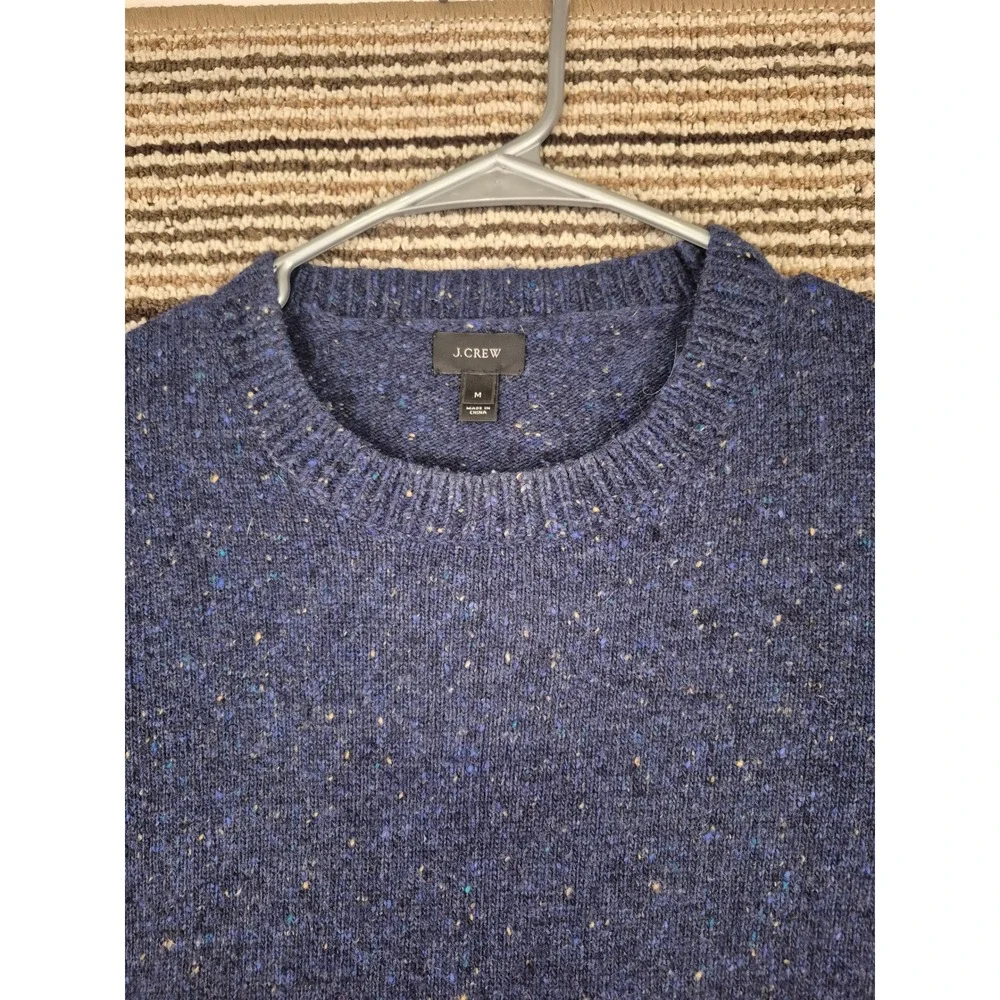 J.Crew Mens Wool Blend Crewneck Sweater Navy Blue Flecked Knit Medium